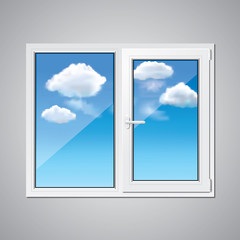 Plastic window and blue sky vector illustration
