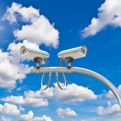 outdoor cctv cameras against blue sky and sunshine
