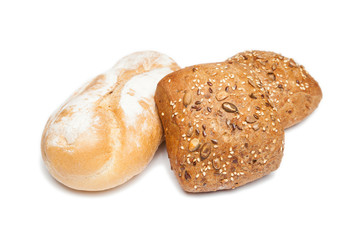 vollkornbrötchen und baguette (freisteller)