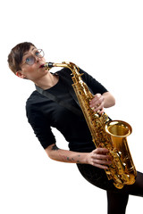 Fototapeta premium young woman playing the saxophone