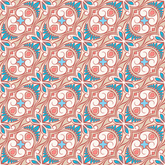 beige and blue floral pattern with swirls