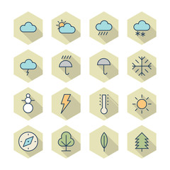 Thin Line Icons For Weather and Nature