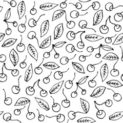 Crazy doodle cherry seamless background