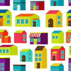 town concept background. Flat Seamless pattern with colorful