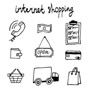 Doodle scetch of internet shopping things