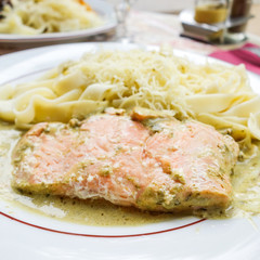 pasta and smoked salmon with tomato