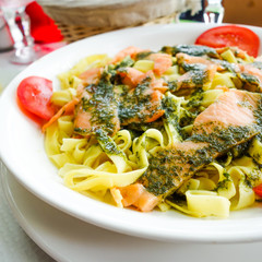 pasta and smoked salmon with tomato