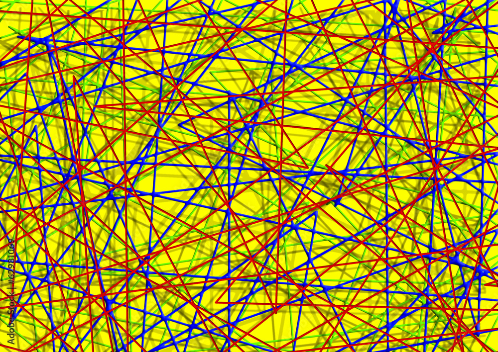 Poster multi-colored string grid on yellow