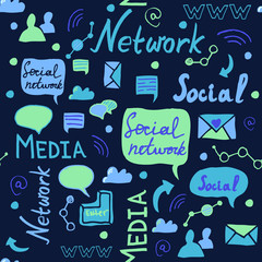 Seamless doddle pattern of social media sign