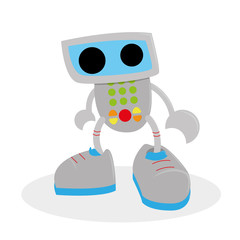 Cartoon Cute Robot Isolated On White Background