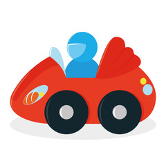Cartoon Red Car Toy Isolated On White Background