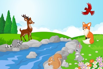 Obraz na płótnie Canvas Nature landscape background with wild animals