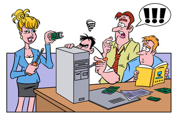 Smart blond in service team