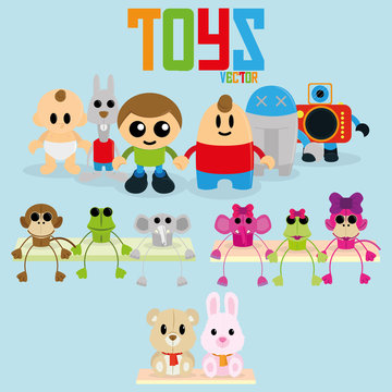 Set Of Different Cartoon Toys Isolated