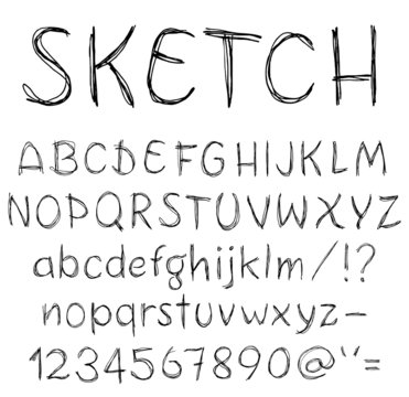 Hand drawn sketch alphabet. Vector illustration.