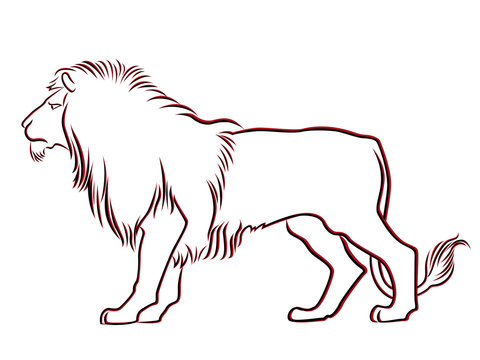 Black and red graceful Lion contour