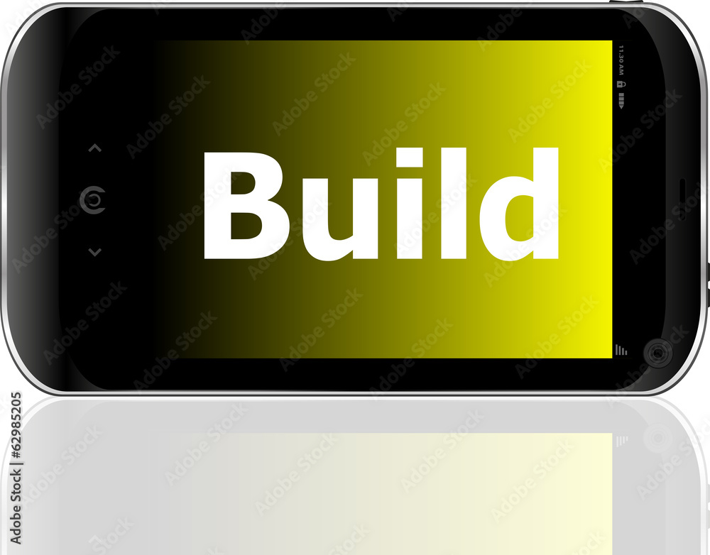 Poster smartphone with text build on display. mobile smart phone