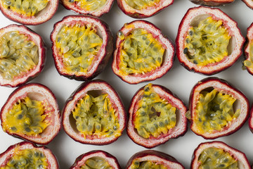  passion fruits isolated on a white background.