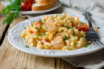 Pasta with salmon and cherry tomatoes