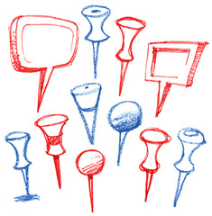 Set of hand drawn map pointers.
