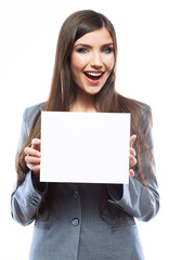 Naklejka premium Smile Business woman portrait with blank white board