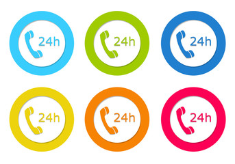 Colorful rounded icons to symbolize attention by phone 24 hours