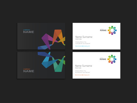 Business card with abstract colorful element.