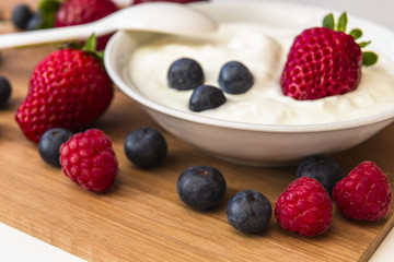 Sweet berry of raspberries, strawberries and blueberries, some o