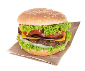 delicious hamburger over white