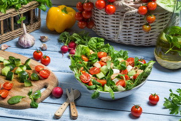 Preparing a healthy spring salad