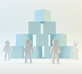 Obraz premium Team persons with building box