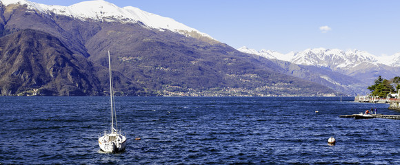 Fototapeta na wymiar Lecco Lake panorama view color image