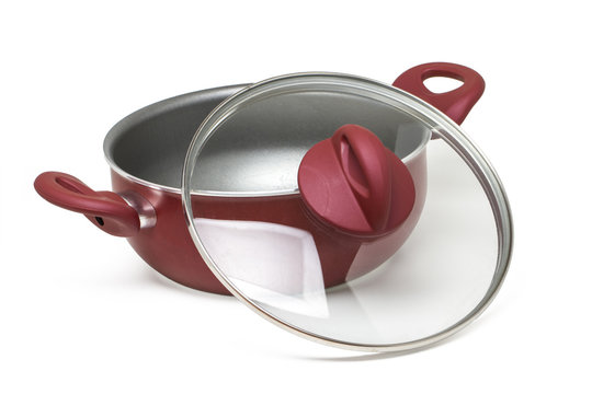 Red Cooking Pan With Transparent Cover 