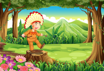 Obraz na płótnie Canvas A stump at the jungle with an Indian