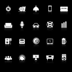 Home theater icons with reflect on black background