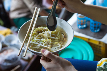 noodle soup selling on boat