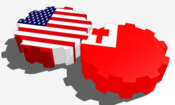 usa and tongo national flags on gears