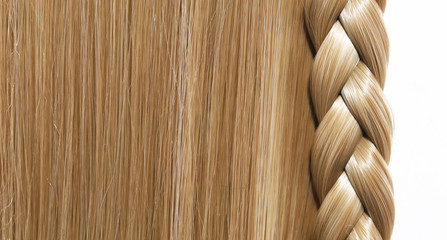 Blonde Straight Hair and Braid or Plait isolated