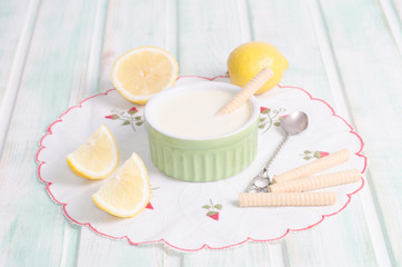 Lemon cream with waffles