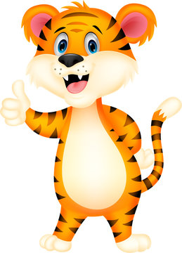 Cute tiger cartoon giving thumbs up