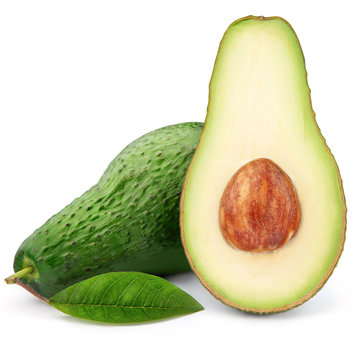 Ripe avocado with green leaf