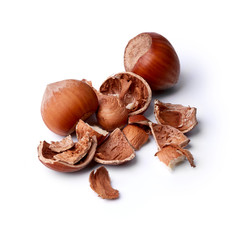 Hazelnuts isolated on white background