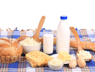 Fototapeta na wymiar Composition with bread ,milk and cheese