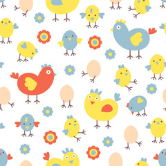 Funny chicken seamless background 