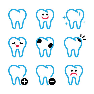Tooth , teeth vector icons set in color