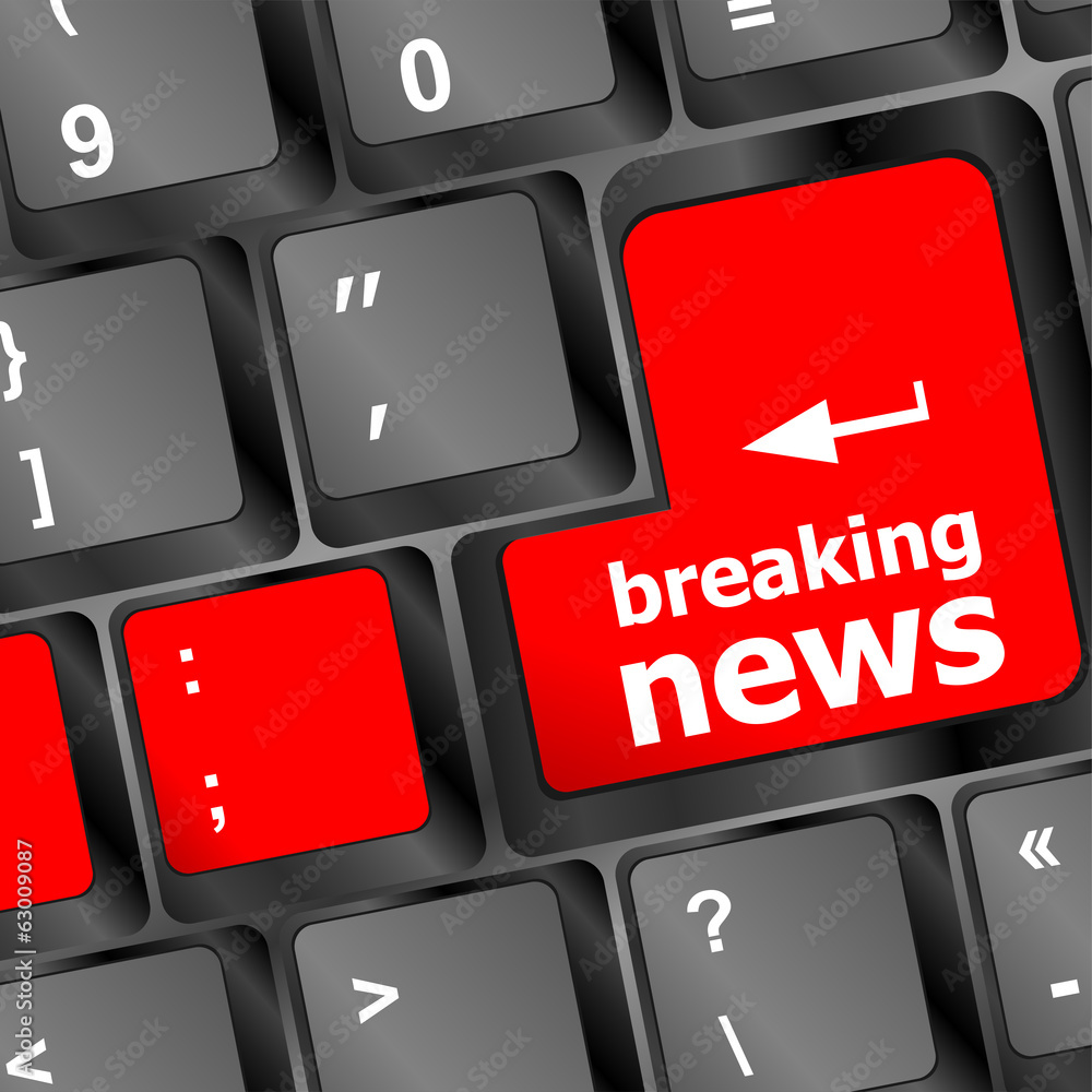 Poster breaking news button on computer keyboard pc key