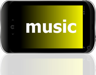 music word on smart mobile phone, holiday concept