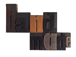 handmade, word written in letterpress type blocks
