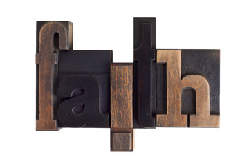 faith, word written in letterpress type blocks