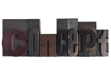 concept, word written in letterpress type blocks